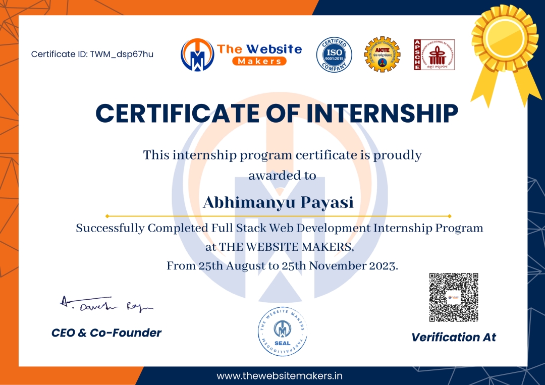 Abhimanyu Payasi - Certification of Internship Achievement